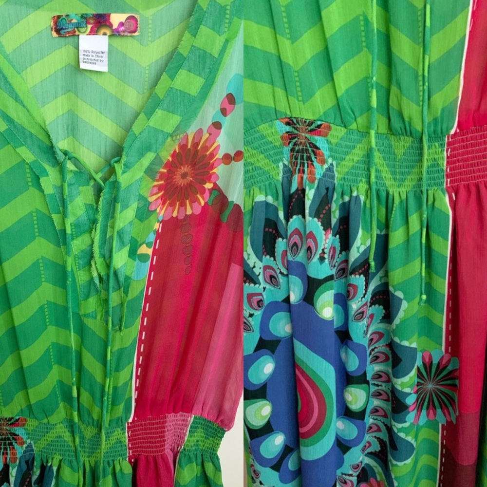 DESIGUAL | Damen Kleid Dress In Green w/ Designs - Picture 5 of 8